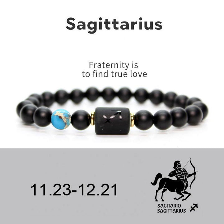 Buddha Stones Verstelbare Armband van zwarte onyx met de 12 sterrenbeelden van de dierenriem - Boogschutter - image 0