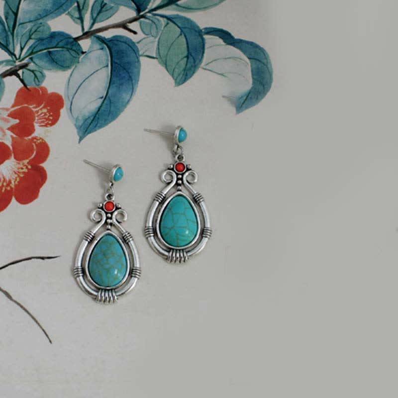 Tibetaanse vintage turquoise waterdruppel oorbellen met Oorbellen - image 7