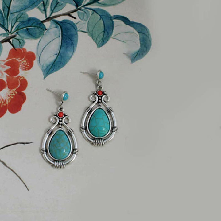 Tibetaanse vintage turquoise waterdruppel oorbellen met Oorbellen - image 7