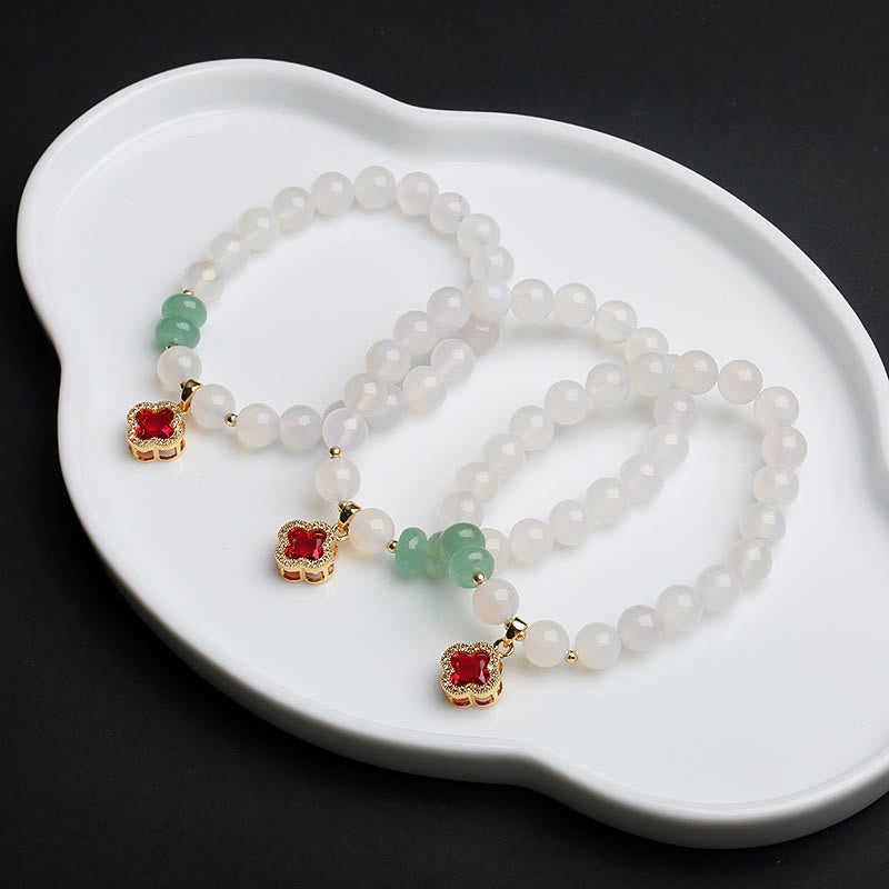 Buddha Stones Natuurlijke witte agaat, rode agaat, geldzak, Fu-teken, klavertje vier, Armband - image 10