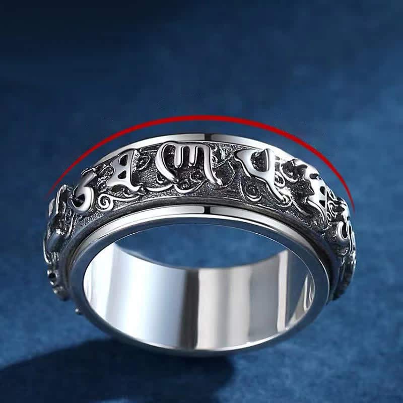 Buddha Stones Draaibare Ring van koper met de tekst "Zes Ware Woorden" en een hakenkruis - image 1