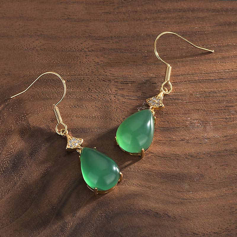 Buddha Stones Cyan Jade Luck Drop Oorbellen - image 2