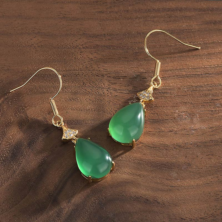 Buddha Stones Cyan Jade Luck Drop Oorbellen - image 2