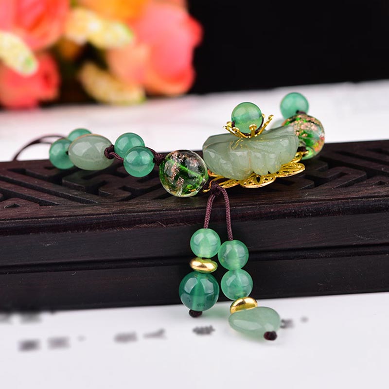 Buddha Stones Natuurlijke groene jade Armband met bungelende bloem - image 8