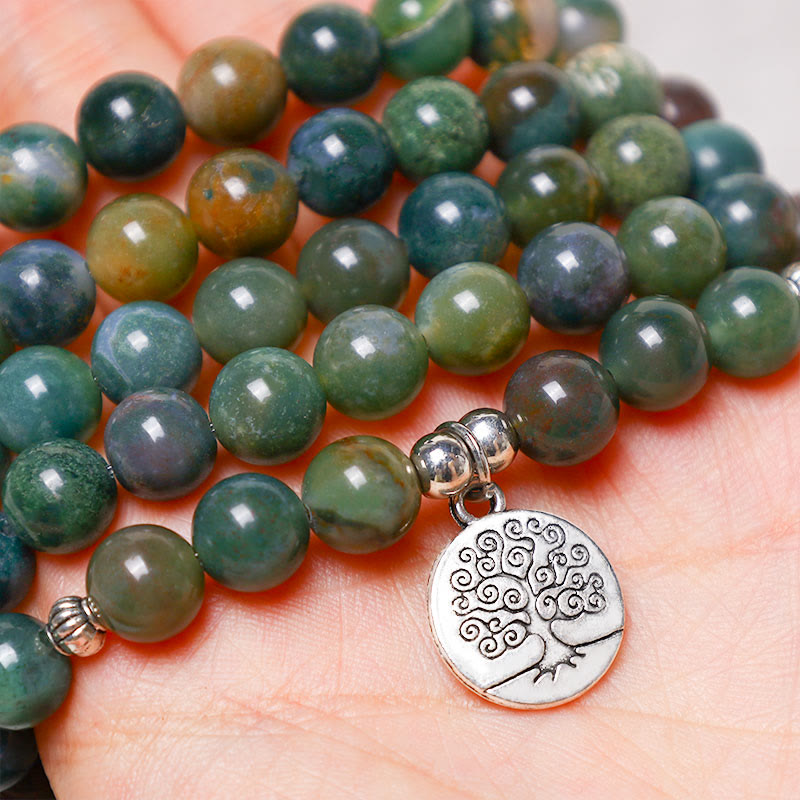 Buddha Stones 108 Mala kralen Indiase agaat lotus OM Boeddha levensboom positieve kalmte Armband - image 9