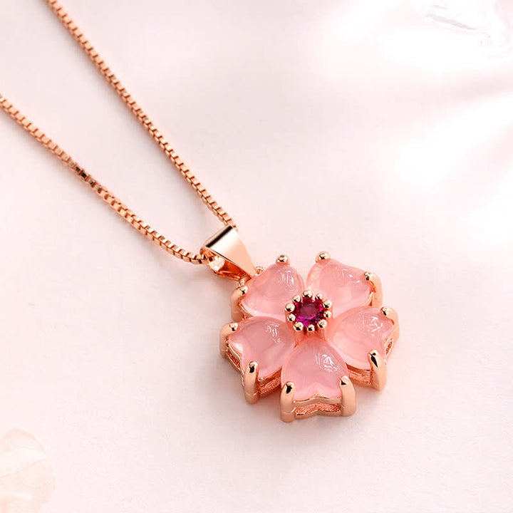 Buddha Stones Roze kristallen liefdeshart bloem rustgevende Ketting - image 2