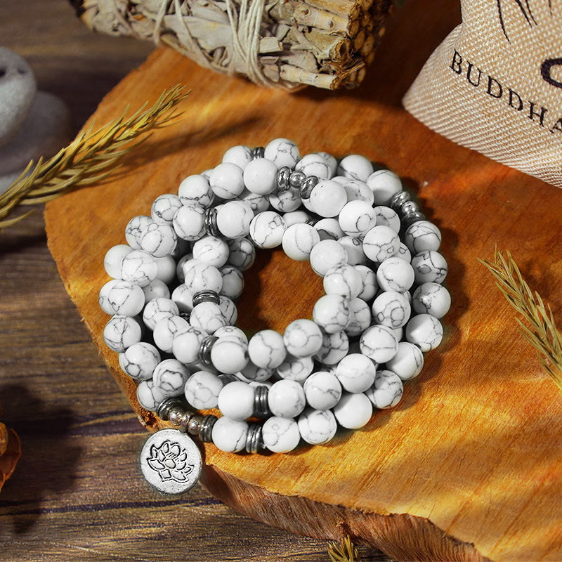Buddha Stones Witte turkooizen lotus Mala helende Armband - image 2
