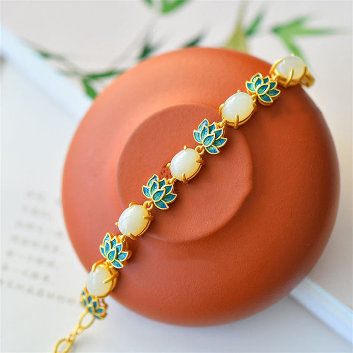 Buddha Stones Witte jade cyaan jade lotus Armband - image 4
