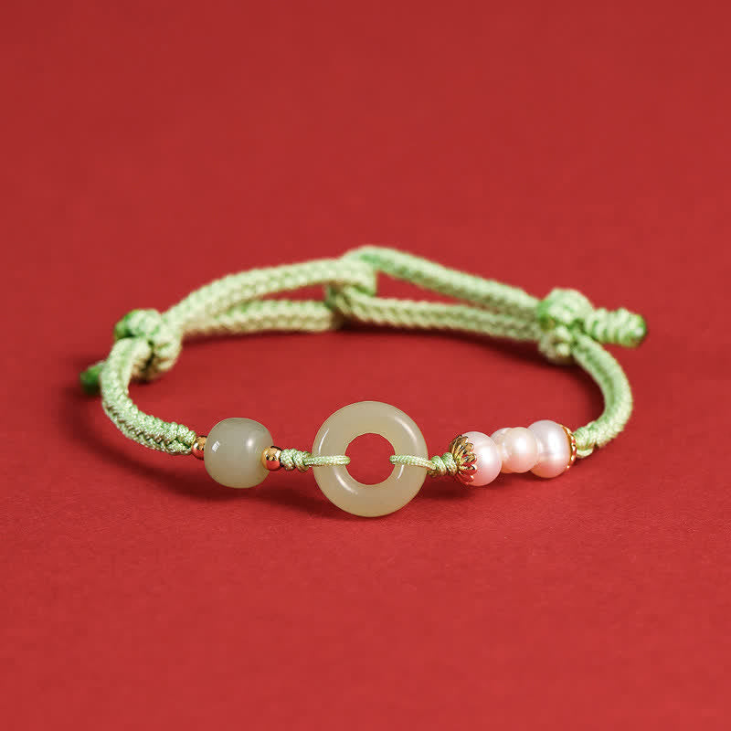 Buddha Stones Natuurlijke Hetian jade parel vredesgesp Armband - Groente - image 12