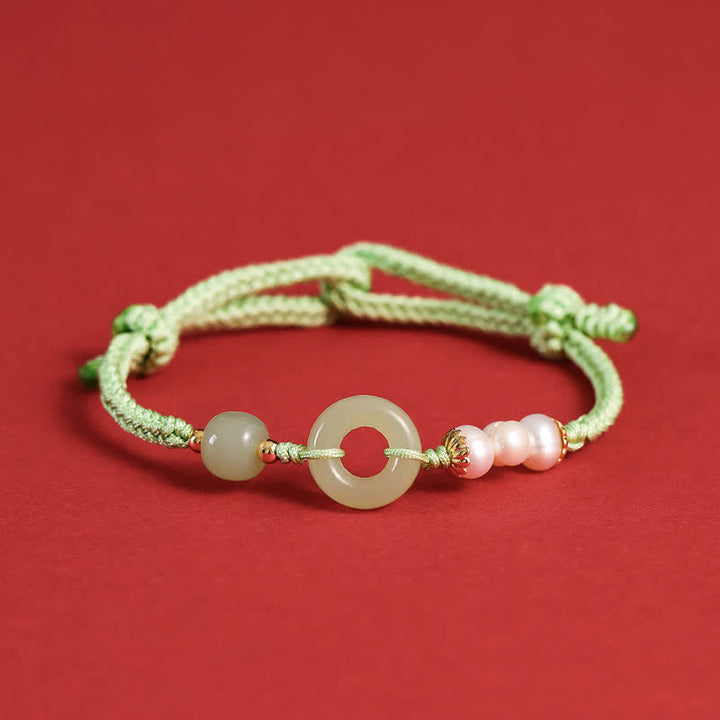 Buddha Stones Natuurlijke Hetian jade parel vredesgesp Armband - Groente - image 12