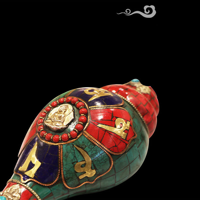 Tibetaanse handgemaakte Shankha Om Mani Padme Hum Boeddha Conch Shell Lucky Decoratie - image 6