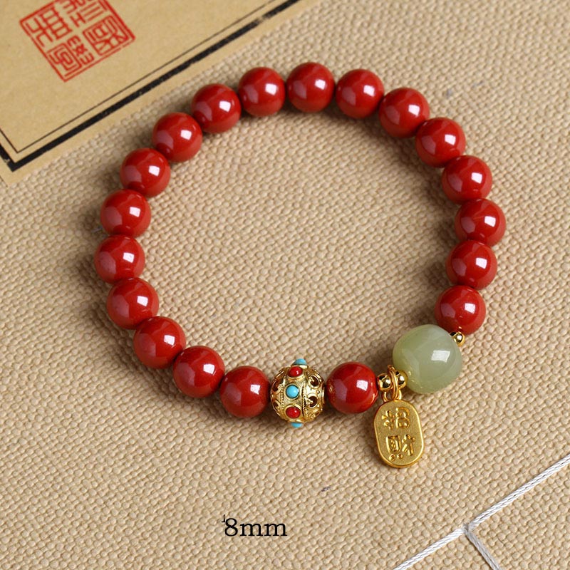 Buddha Stones Armband met geluksbedel van cinnabergroene aventurijn, ter bescherming tegen ongeluk - Keizer Zand - 8mm - image 12