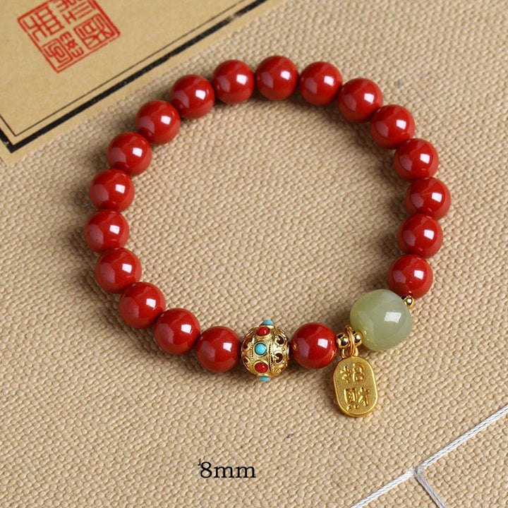 Buddha Stones Armband met geluksbedel van cinnabergroene aventurijn, ter bescherming tegen ongeluk - Keizer Zand - 8mm - image 12