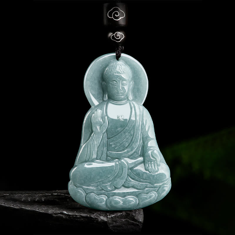 Buddha Stones Amitabha Boeddha Amulet van Natuurlijke Jade Lotus, symbool van mededogen, Ketting - image 4