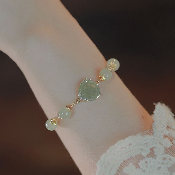 Buddha Stones 14-karaats vergulde Hetian jade rozenbloem Armband - Jade (Welvaart♥Overvloed) - image 0