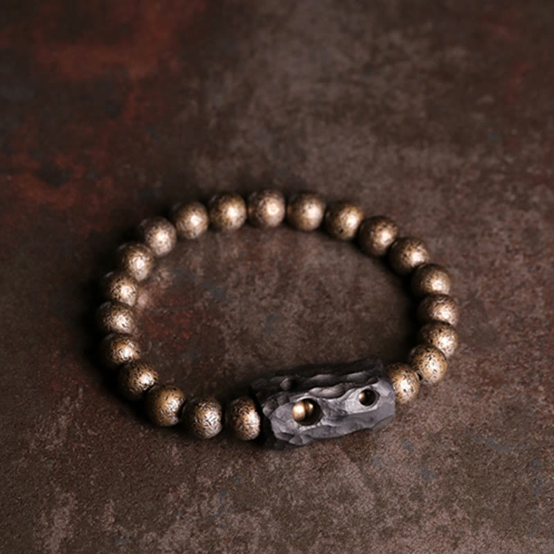 Buddha Stones Tibetaanse Armband van ebbenhout en koper met vredessymbool en kralen. - image 8