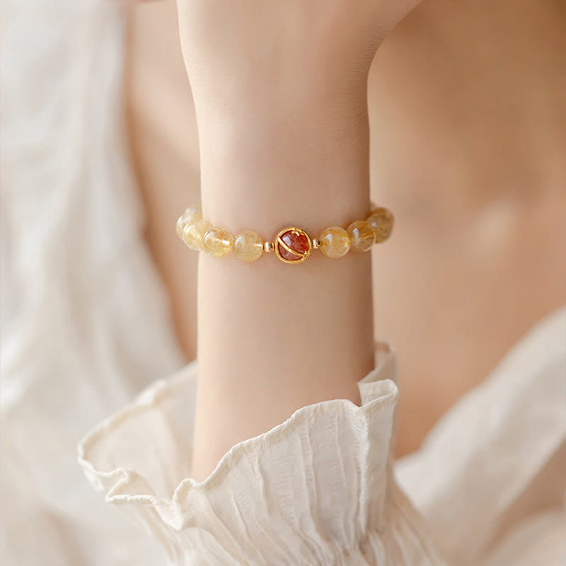 Buddha Stones Gouden rutielkwarts aardbeikwarts Armband - image 2