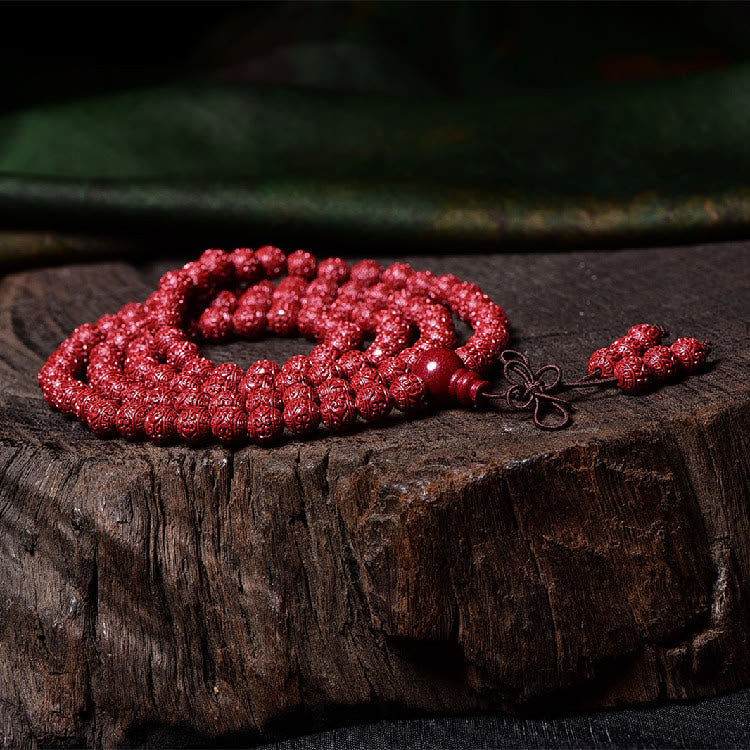 Buddha Stones 108 Mala kralen met cinnaber Om Mani Padme Hum patroon gegraveerde Armband - image 3