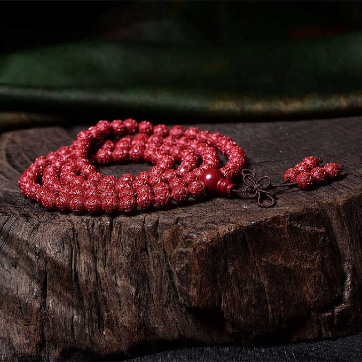 Buddha Stones 108 Mala kralen met cinnaber Om Mani Padme Hum patroon gegraveerde Armband - image 3