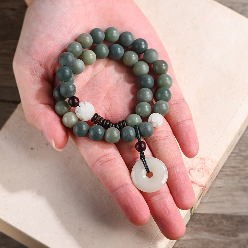 Buddha Stones Cyaan Bodhizaad Lotus Jade Vredesgesp Wijsheid Dubbele Armband - image 3