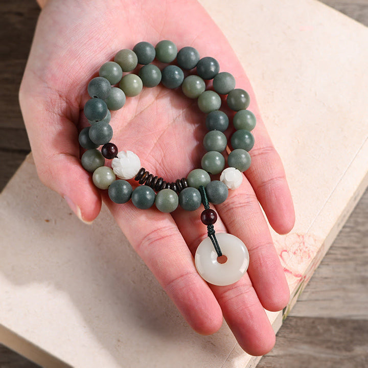 Buddha Stones Cyaan Bodhizaad Lotus Jade Vredesgesp Wijsheid Dubbele Armband - image 3