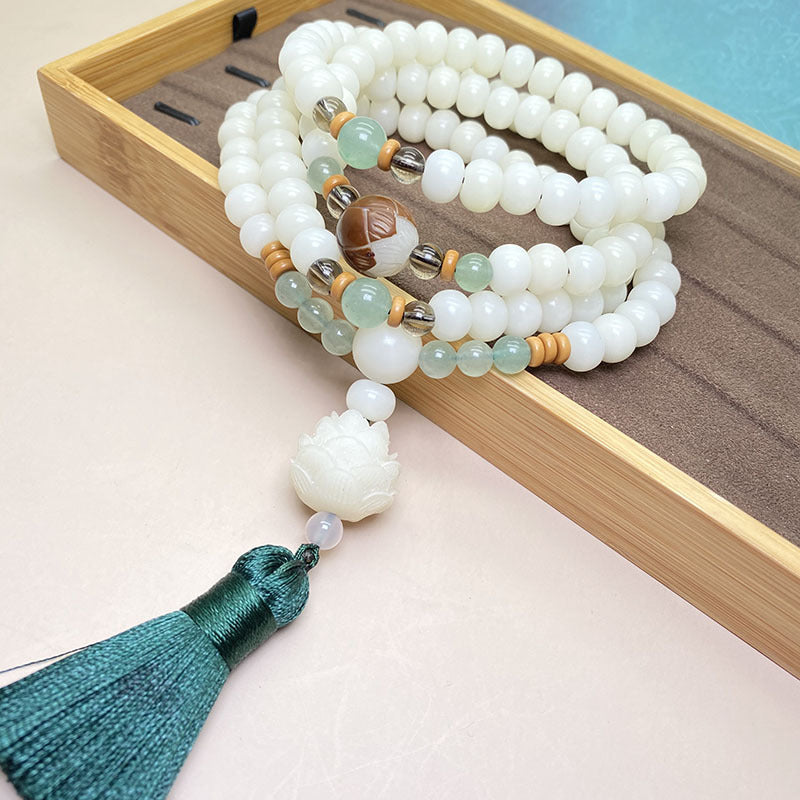 Buddha Stones Witte Bodhizaad Mala met 108 kralen, Armband - image 5
