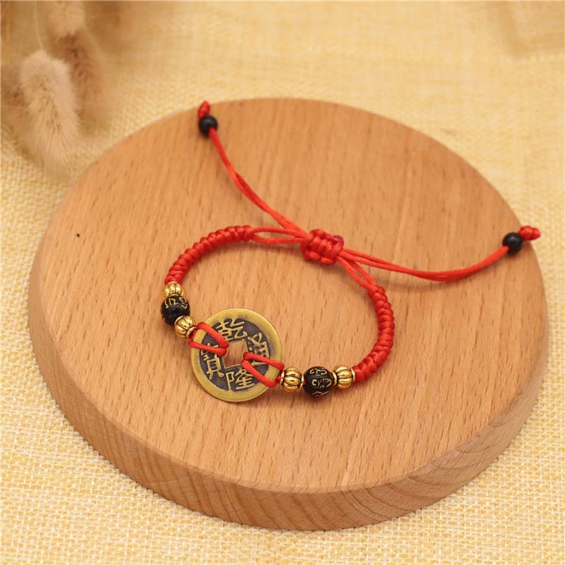Buddha Stones Koperen munt geluksarmband met rood Armband - Mantra van zes karakters (Armband Maat cm) - image 0