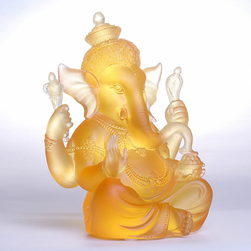 Buddha Stones Handgemaakte Ganesh Ganpati olifantenfiguur van Liuli-kristal, een kunstwerk ter bescherming van het lichaam en als decoratie voor thuis. - image 1