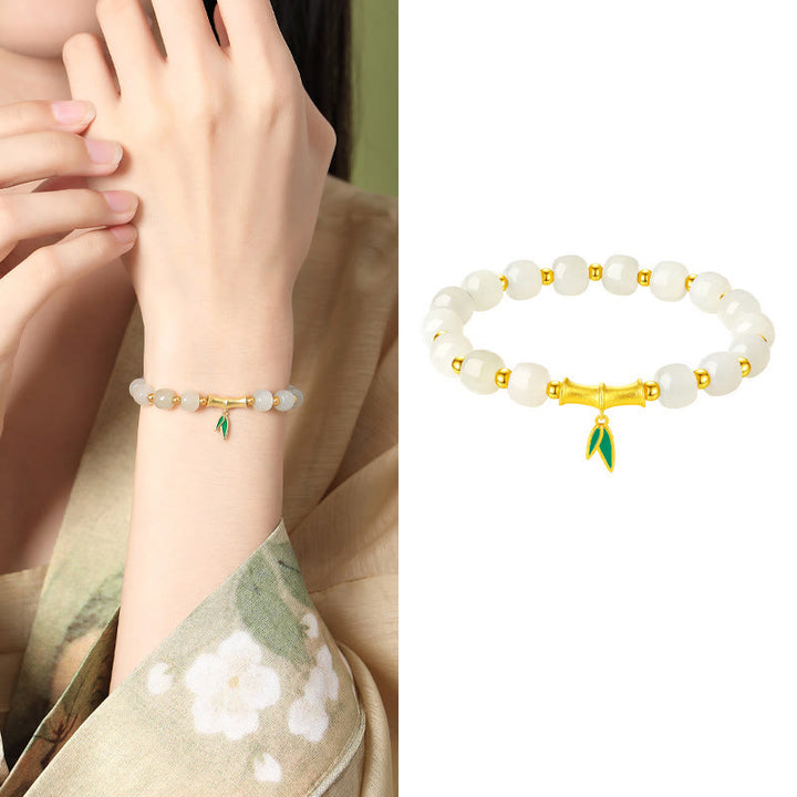 Buddha Stones 925 Sterling Zilveren Hetian Witte Jade Bamboe Armband - image 10