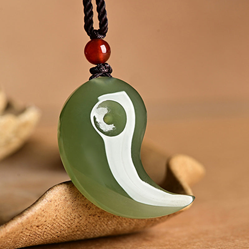 Buddha Stones Yin Yang witte jade cyaan jade beschermingsketting met Ketting - image 2