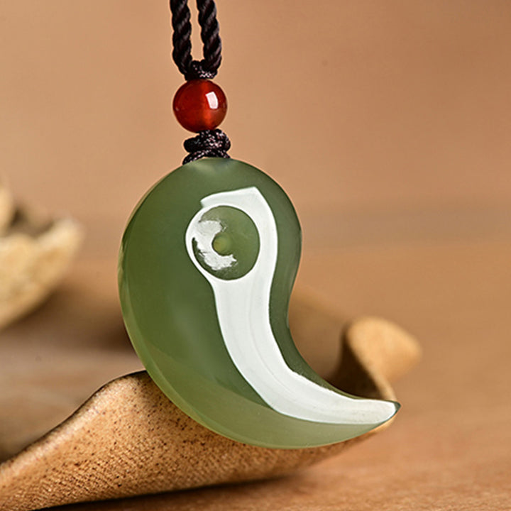 Buddha Stones Yin Yang witte jade cyaan jade beschermingsketting met Ketting - image 2