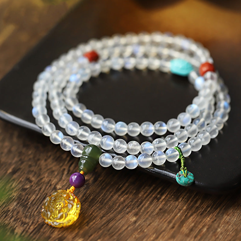 Buddha Stones 108 Mala kralen Maansteen Amber Lotus Turkoois Kristallen Helende Armband - Maansteen (Glans varieert – van subtiel tot sterk) - image 0