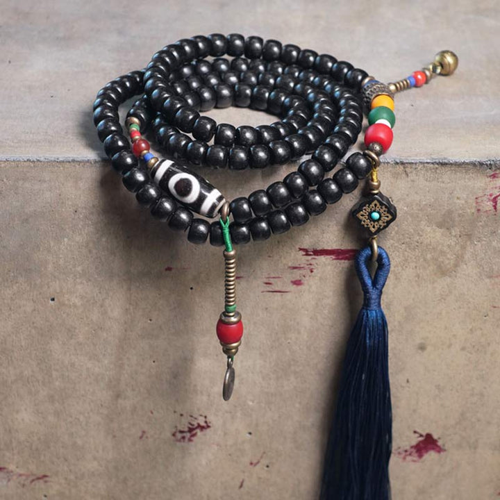 Buddha Stones 108 kralen Mala van ebbenhout, dzi-kralen, koperen Armband met kwastje - image 7