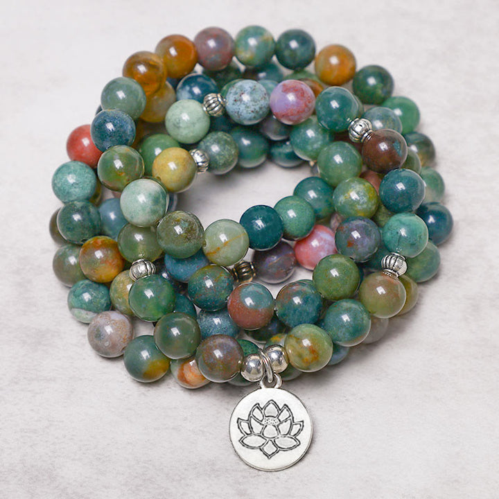Buddha Stones 108 Mala kralen Indiase agaat lotus OM Boeddha levensboom positieve kalmte Armband - image 0