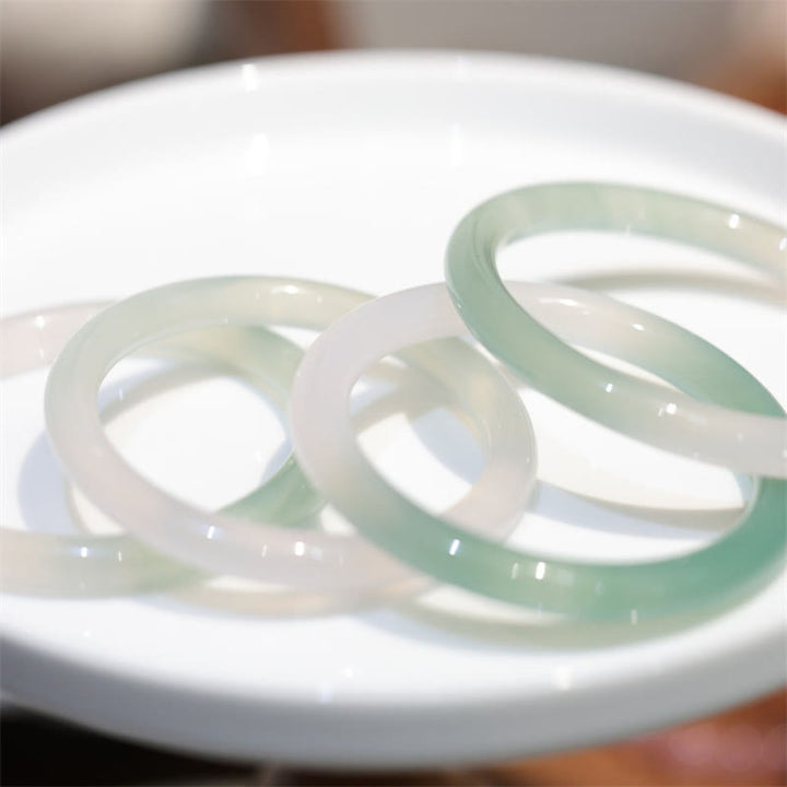 Buddha Stones Natuurlijke witte en groene chalcedoon Bangle positieve Manchetarmband - image 3