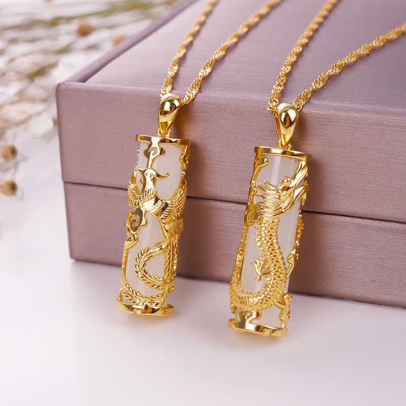 Buddha Stones Jade Draak Feniks Koperen Zegen Harmonie Ketting - image 1