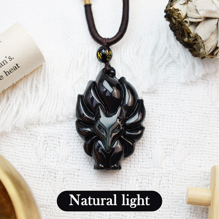 Buddha Stones Natuurlijke regenboogobsidiaan met gouden glans, obsidiaan hanger met Ketting - image 4