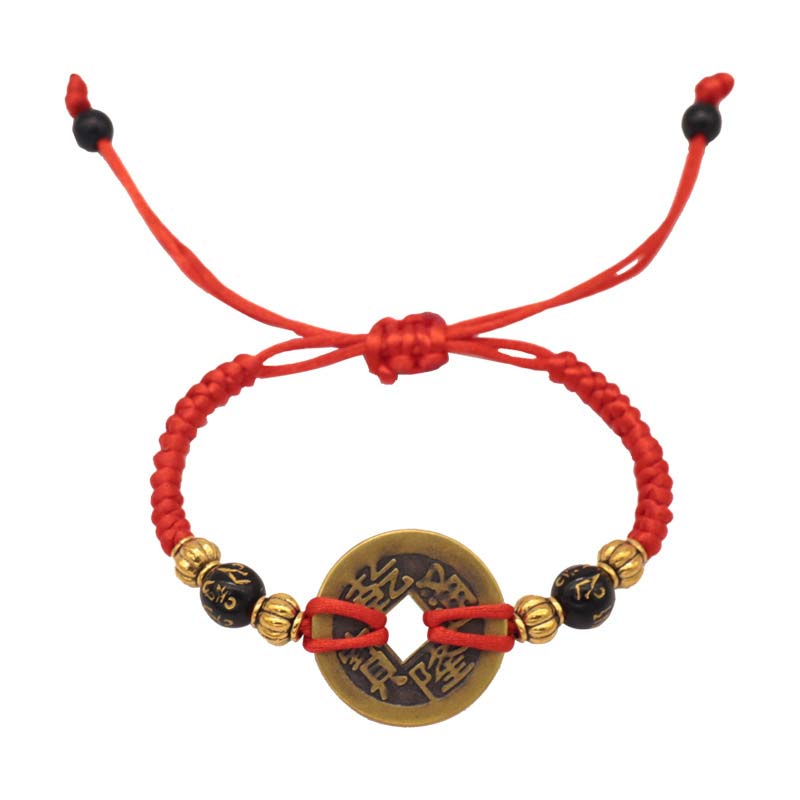 Buddha Stones Koperen munt geluksarmband met rood Armband - image 9