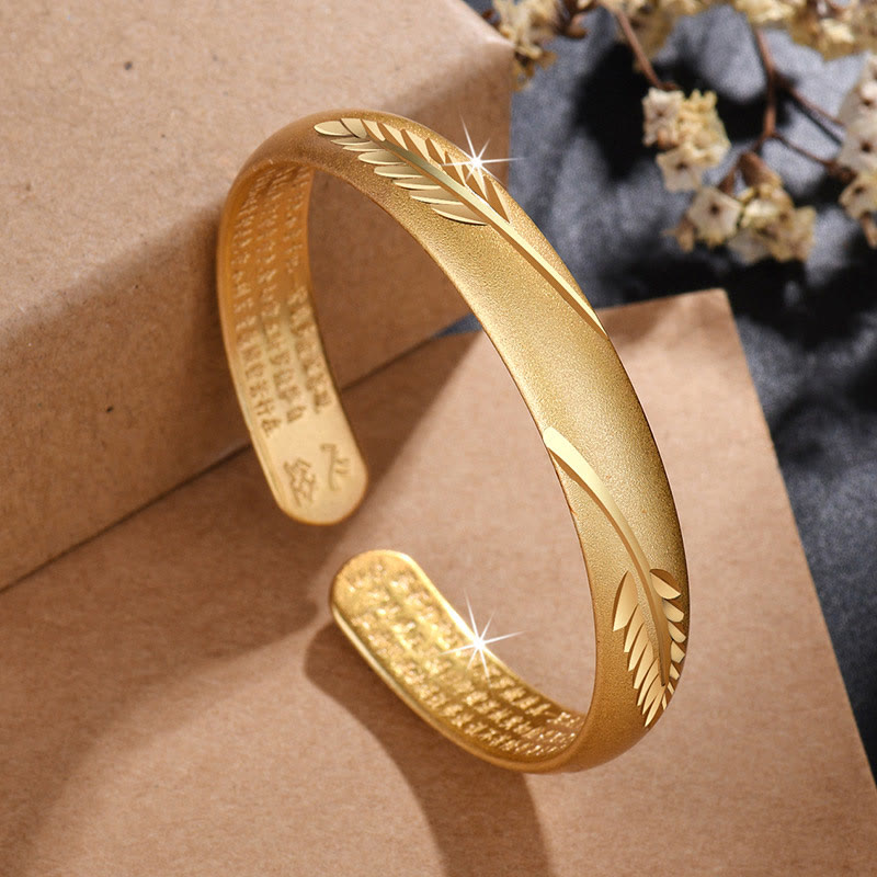 Buddha Stones Koperen Manchetarmband met gegraveerd patroon van een verenhart en Bangle . - image 1