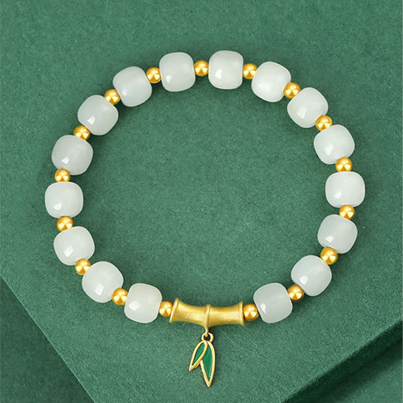 Buddha Stones 925 Sterling Zilveren Hetian Witte Jade Bamboe Armband - image 2