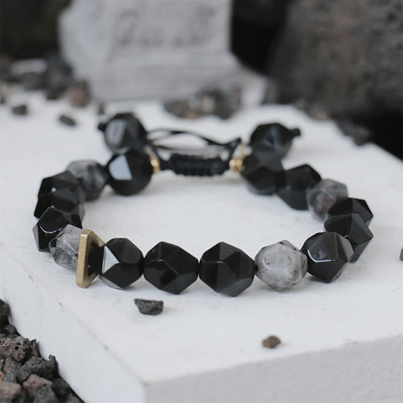 Buddha Stones Zwarte obsidiaan, zwarte glittersteen, Armband - image 2