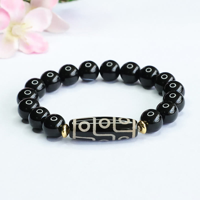 Buddha Stones Tibetaanse negenoog Dzi-kraal zwarte onyx Armband - Negenoog Dzi-kraal (Rijkdom♥Bescherming) - image 0