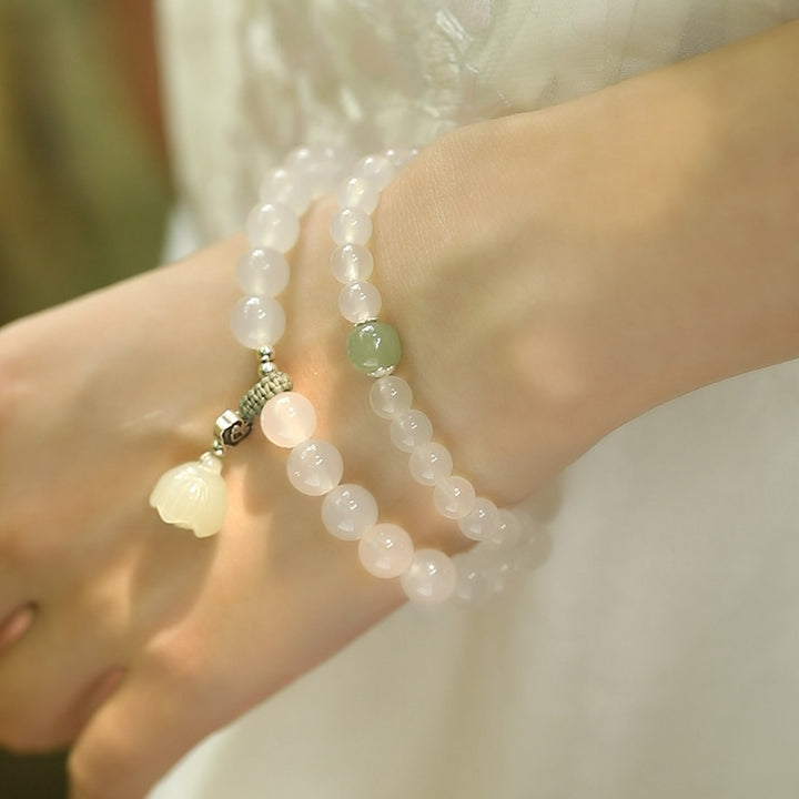 Buddha Stones Witte agaat jade lotus Armband - image 2