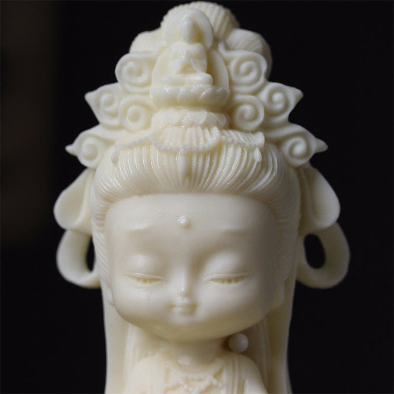 Buddha Stones Mini ivoren fruit Kwan Yin Avalokitesvara Lotus Rijkdom Bureaudecoratie - image 5