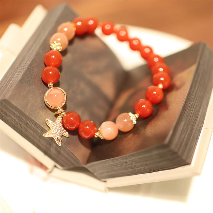 Buddha Stones Zonnesteen Perzik Maansteen Rode Agaat Kristallen Armband - Zonnesteen, perzikmaansteen en rode agaat - image 0