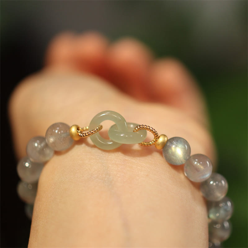 Buddha Stones Natuurlijke maansteen Heitan jade vredesgesp helende Armband - image 1
