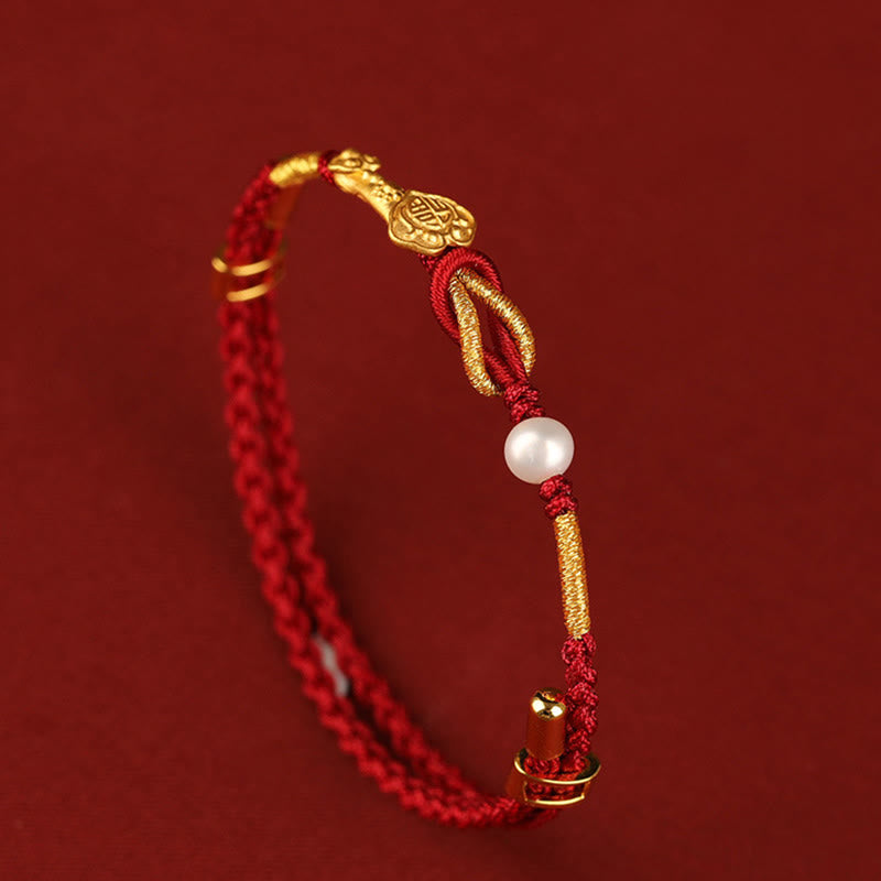 Buddha Stones 24K Gouden Armband met Ruyi-handvat en Fu-teken: Konijn, Parel, Geluk. - image 4