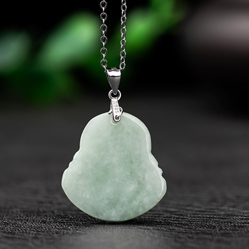 Buddha Stones Laughing Buddha Jade Blessing Titanium Steel Chain Ketting Pendant - image 6