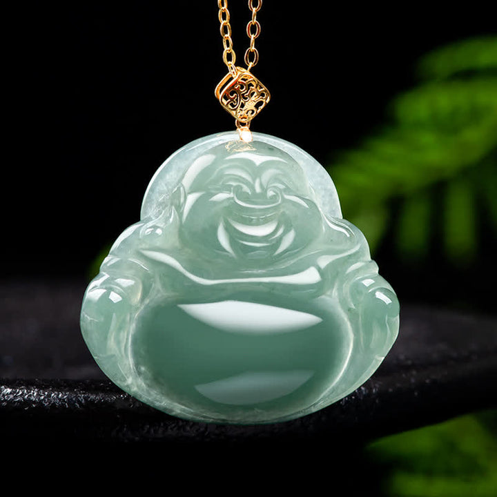 Buddha Stones Laughing Buddha Ketting van natuurlijke jade, symbool voor voorspoed en overvloed. - image 5