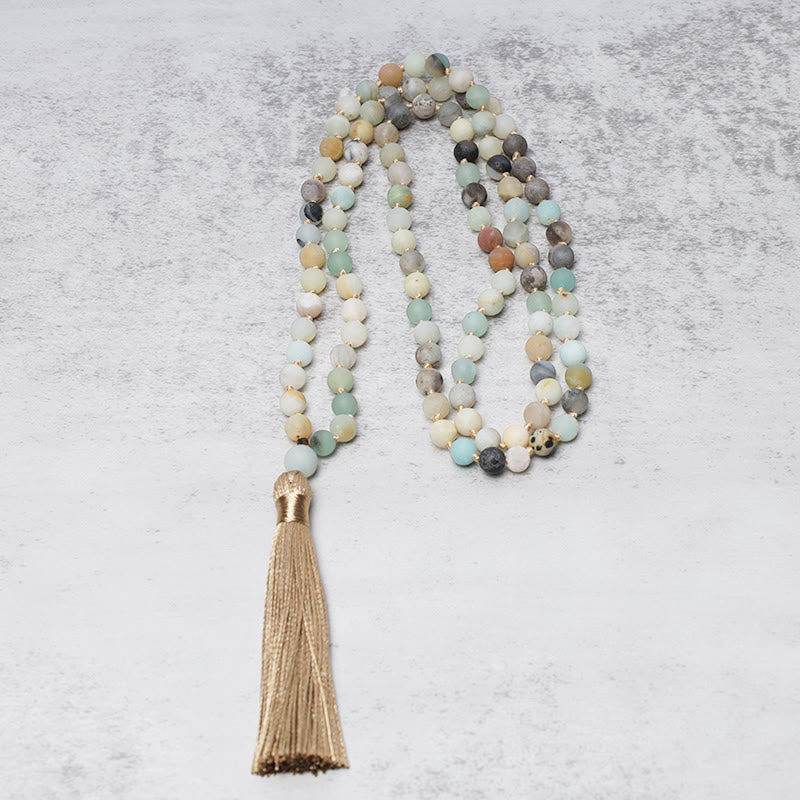 Buddha Stones Armband met kwastje van 108 amazonietkralen - image 2